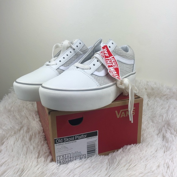 vans leather old skool platform snake white